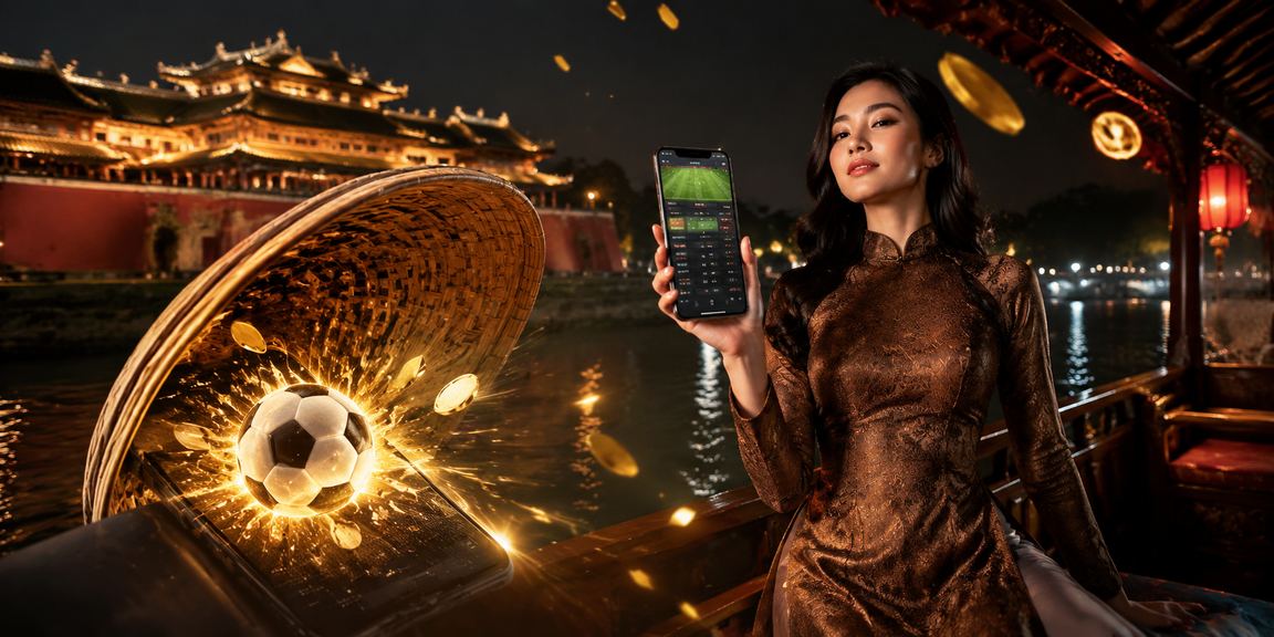 Người dùng Huế đội nón lá trải nghiệm casino di động trên smartphone