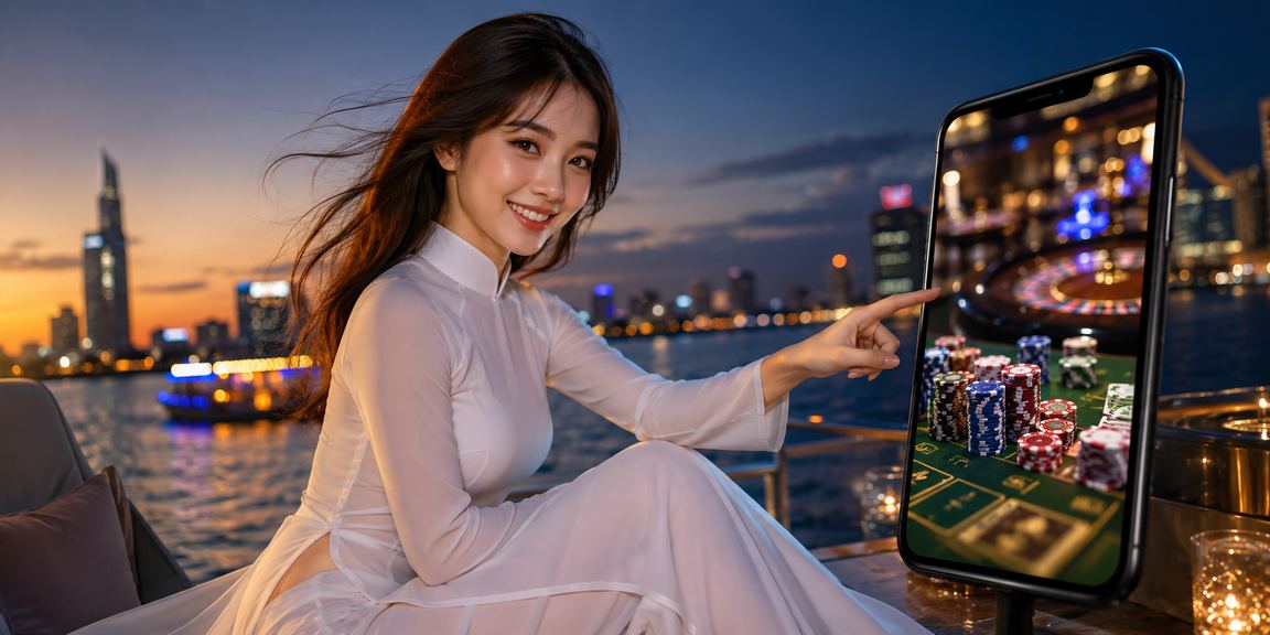 Người phụ nữ mặc áo dài Sài Gòn chơi casino trực tuyến trên điện thoại di động